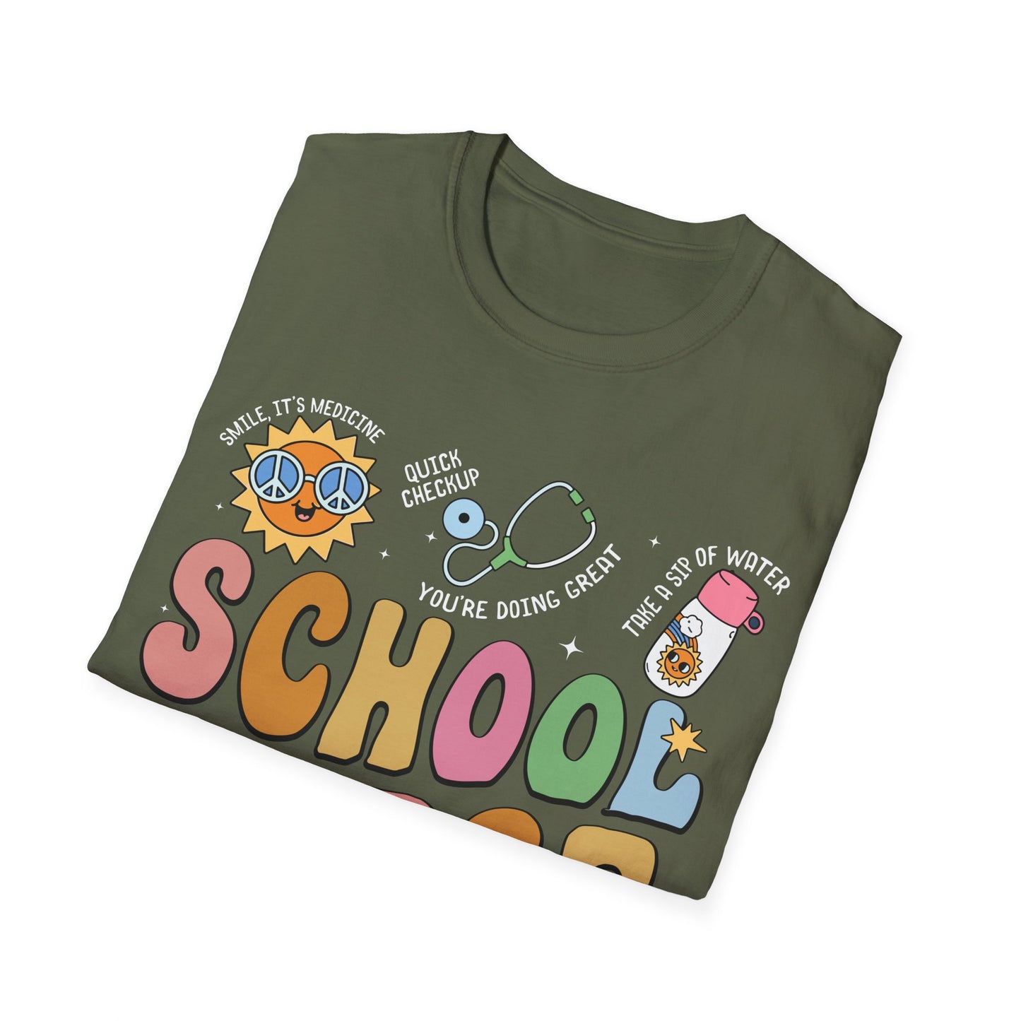 School Nurse Unisex Softstyle T-Shirt - Fun & Colorful Design for Education Professionals