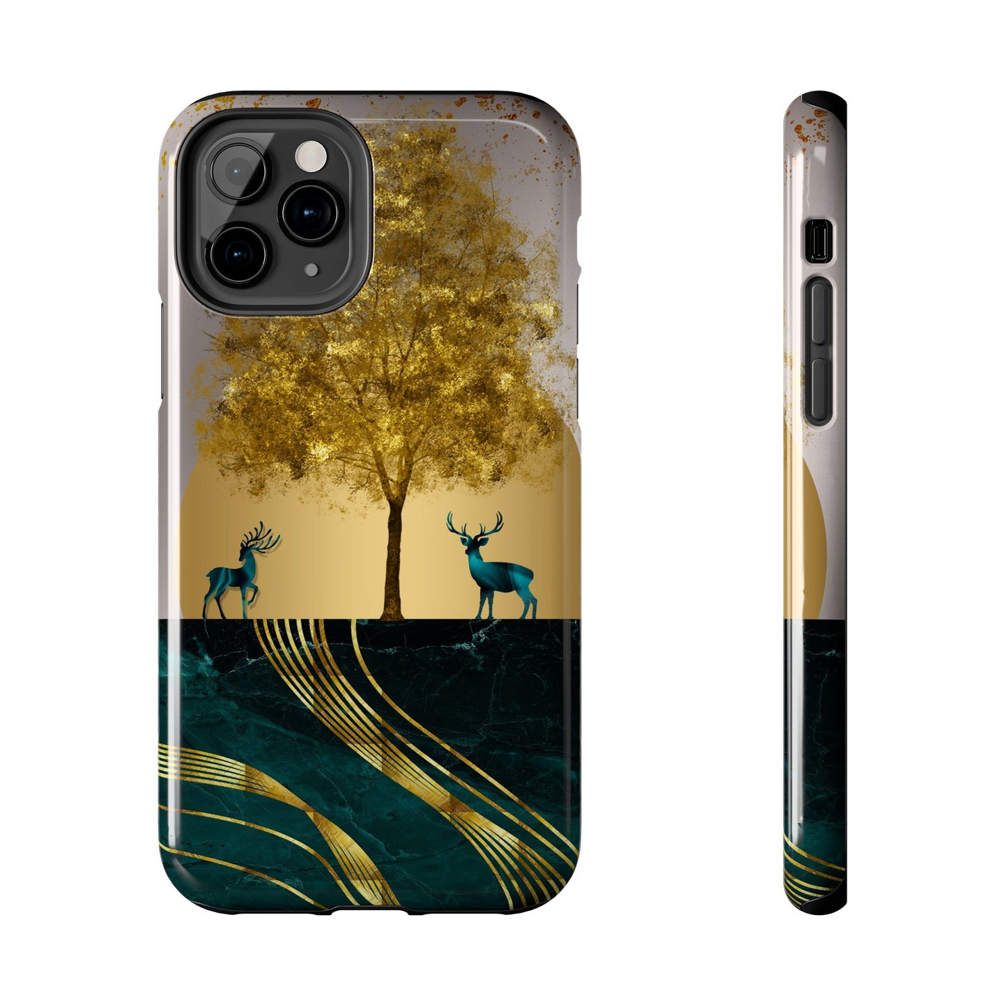 Elegant Wilderness Tough Phone Case - Golden Tree & Deer Design
