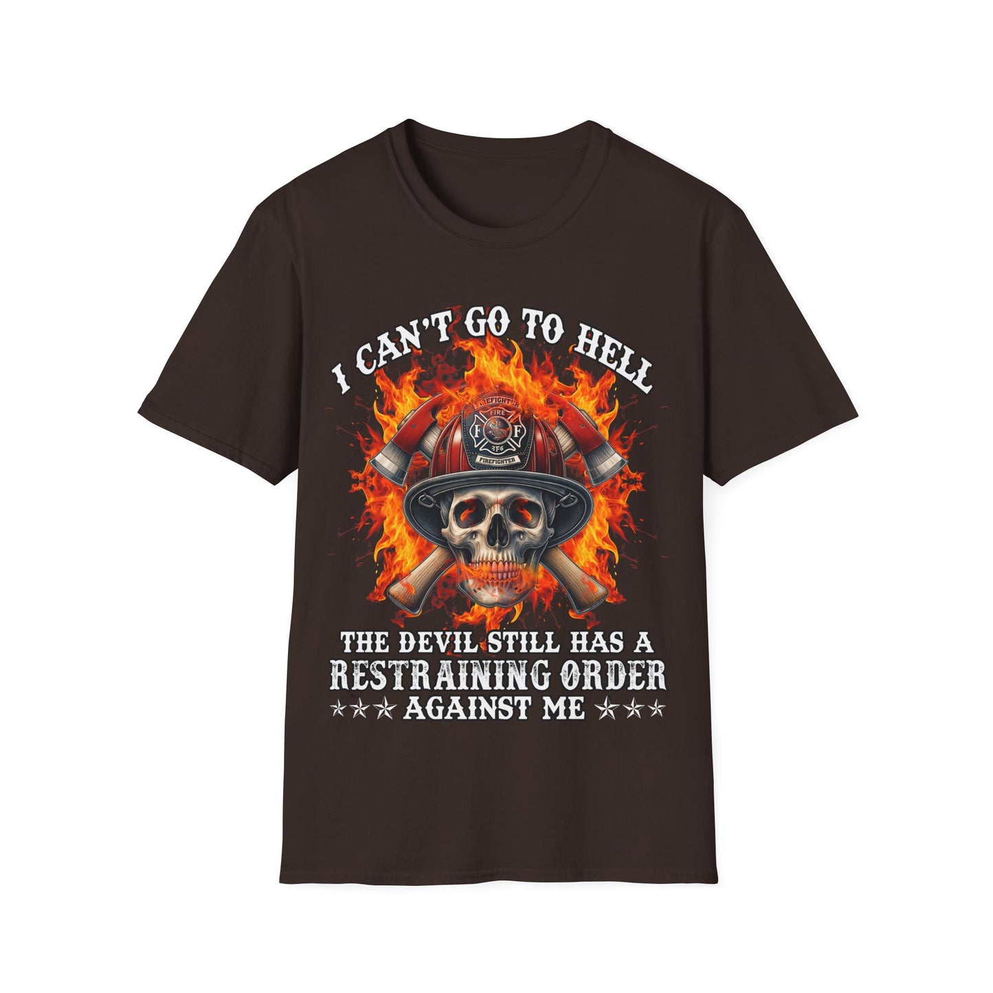 Unisex Softstyle T-Shirt: "I Can't Go to Hell - The Devil Has a Restraining Order" Graphic Tee