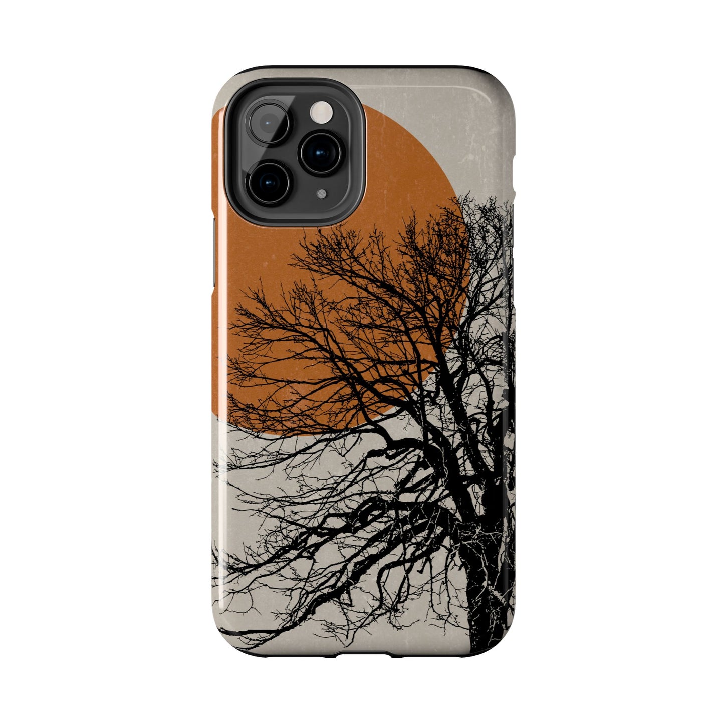 Artistic Tough Phone Case with Tree and Sunset Design