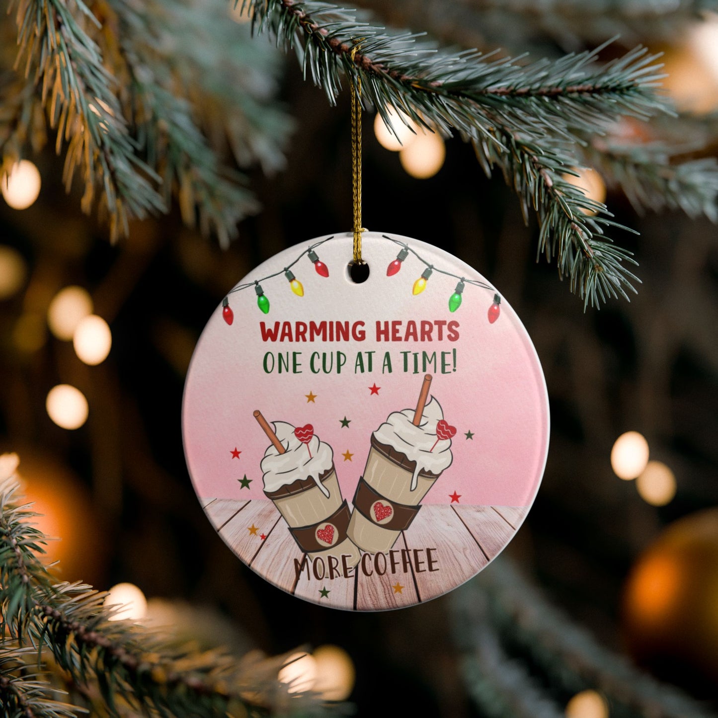 Coffee Lovers Ceramic Ornament | Holiday Decor, Gift for Barista, Warming Hearts, Home Decoration, Tree Ornament