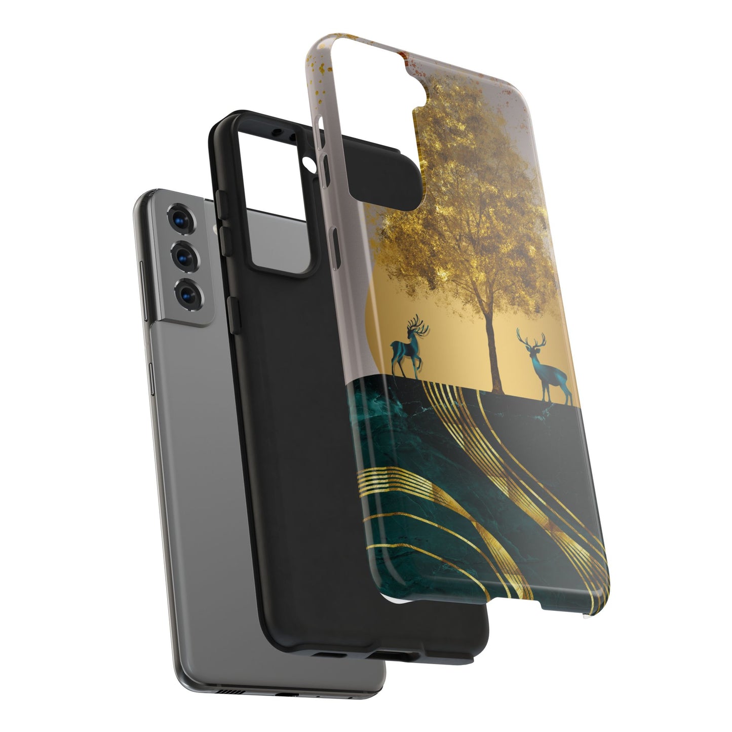 Elegant Wilderness Tough Phone Case - Golden Tree & Deer Design