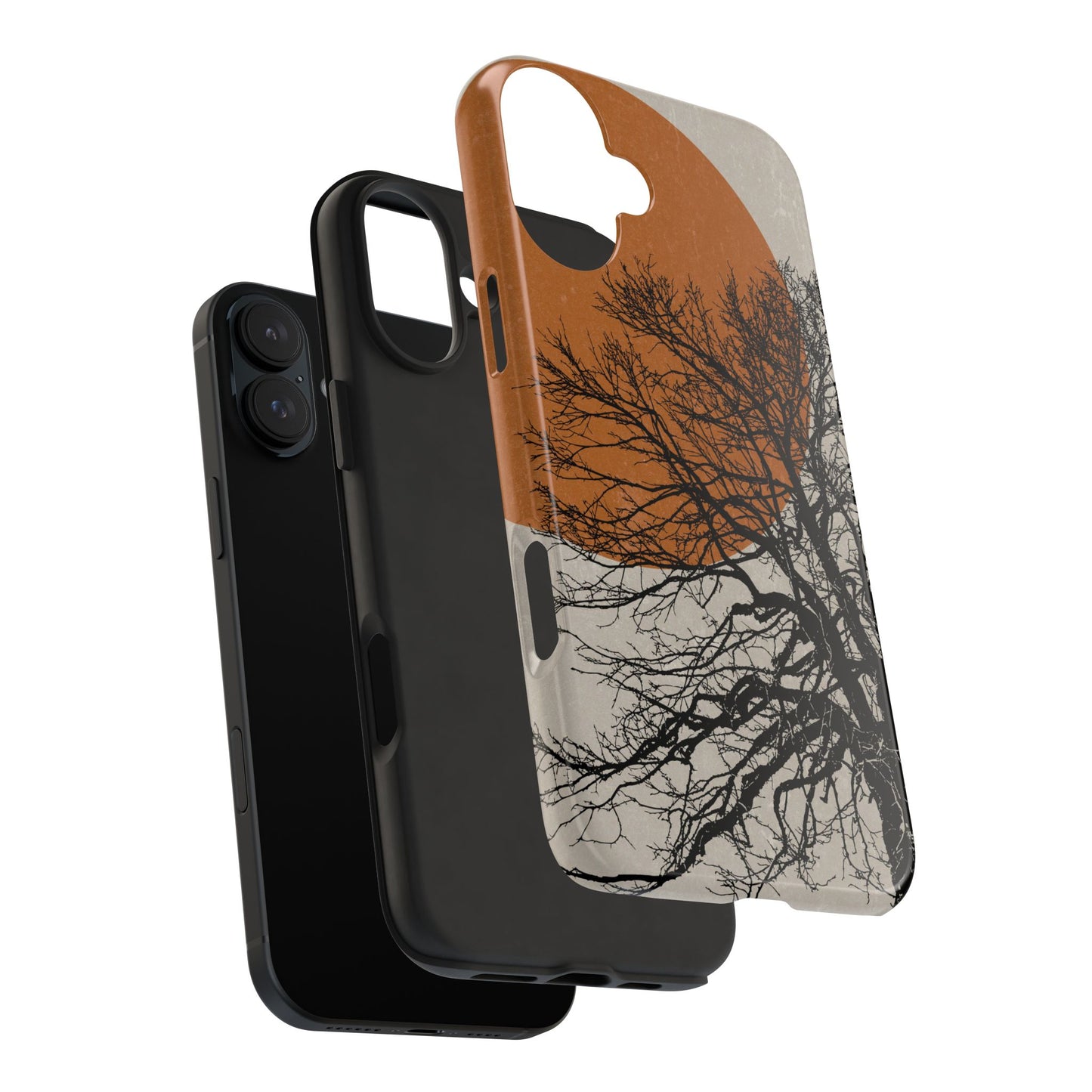 Artistic Tough Phone Case with Tree and Sunset Design