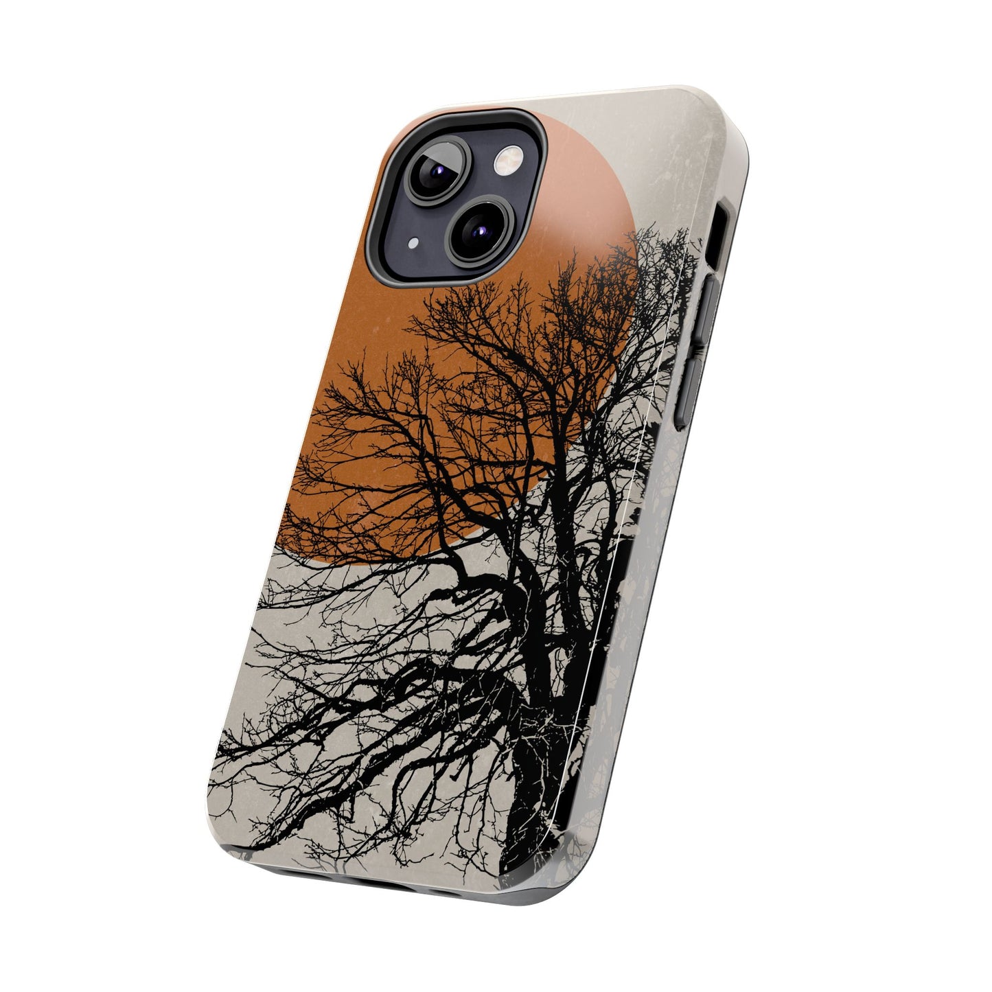 Artistic Tough Phone Case with Tree and Sunset Design