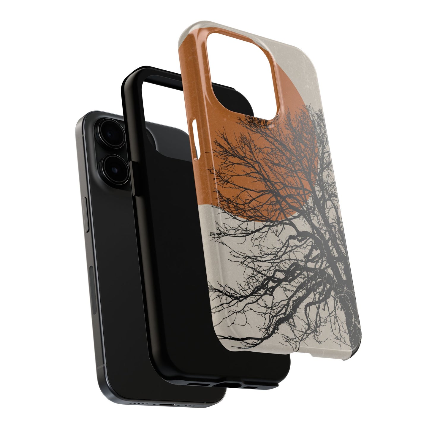 Artistic Tough Phone Case with Tree and Sunset Design
