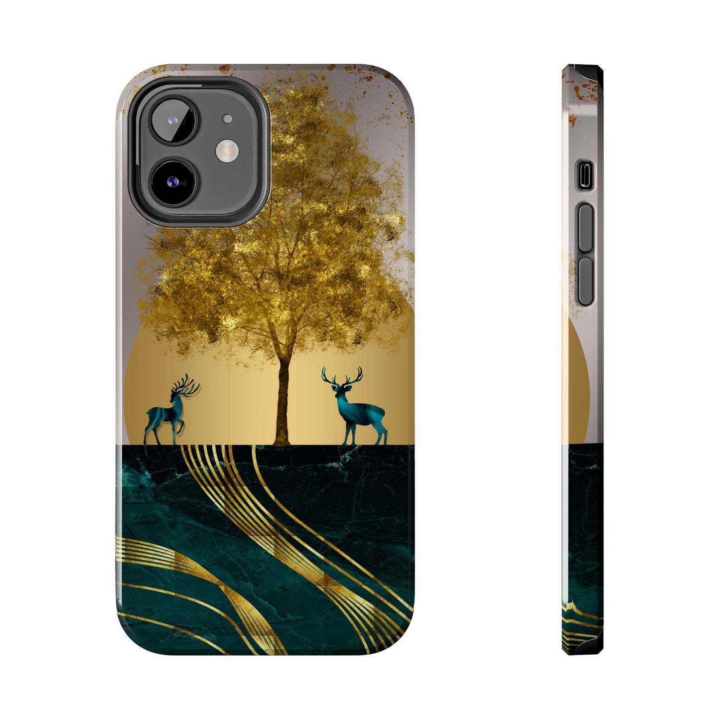 Elegant Wilderness Tough Phone Case - Golden Tree & Deer Design