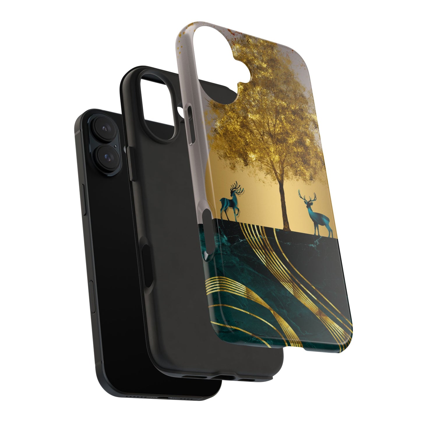 Elegant Wilderness Tough Phone Case - Golden Tree & Deer Design