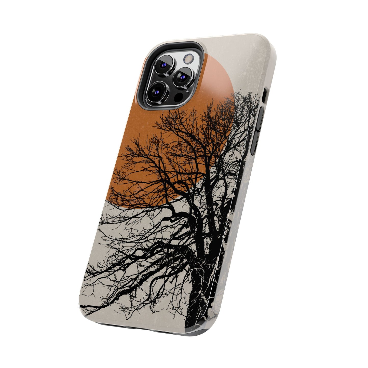 Artistic Tough Phone Case with Tree and Sunset Design