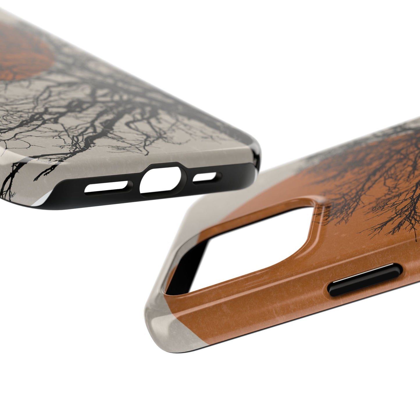 Artistic Tough Phone Case with Tree and Sunset Design