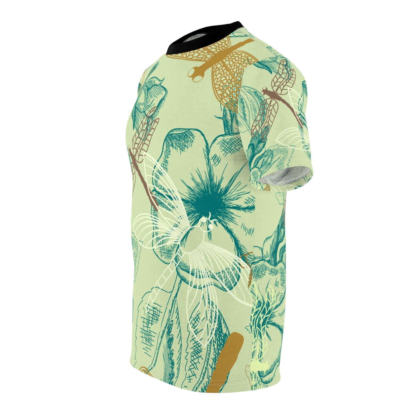 Botanical Dragonfly Unisex Tee - Nature-Inspired Floral Print Shirt