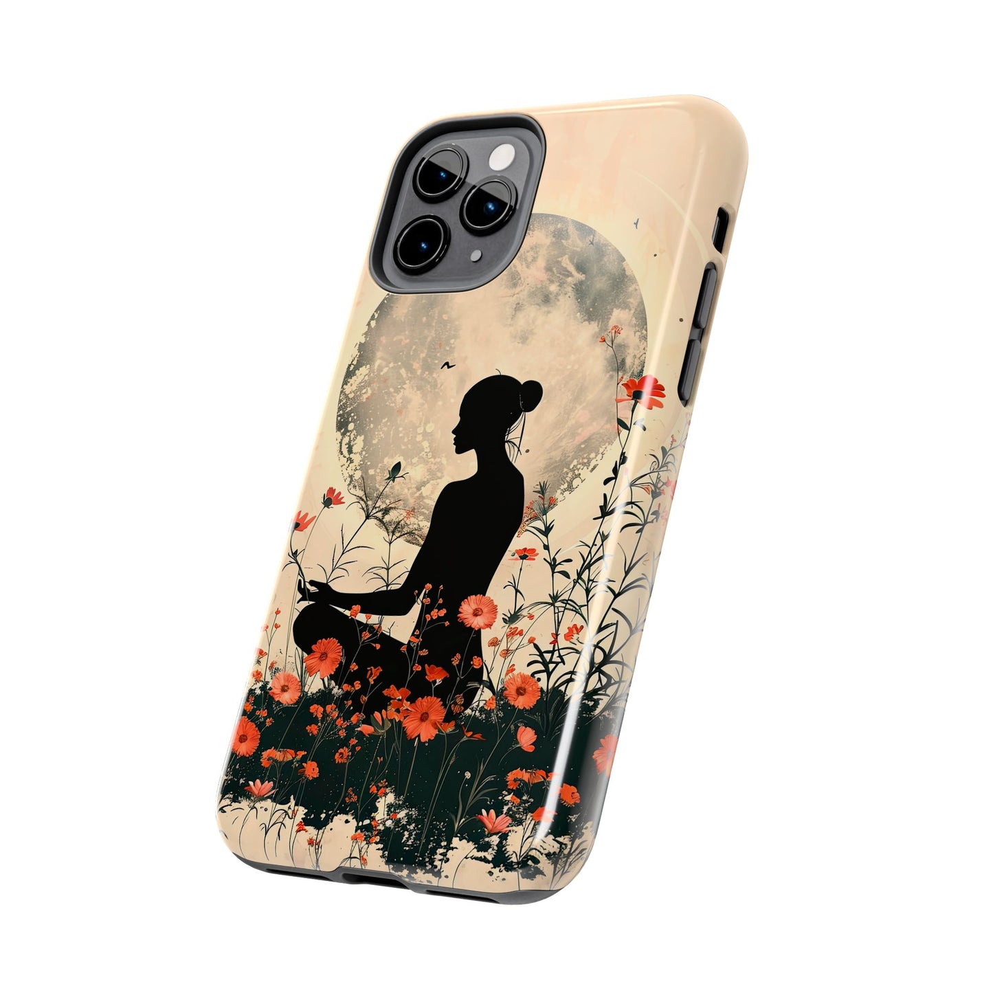 Meditative Vibe Tough Phone Case - Floral Silhouette Design