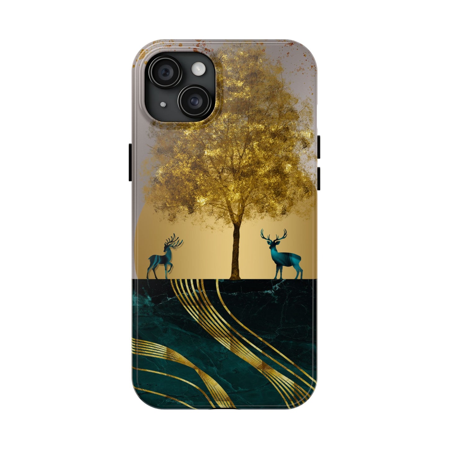 Elegant Wilderness Tough Phone Case - Golden Tree & Deer Design