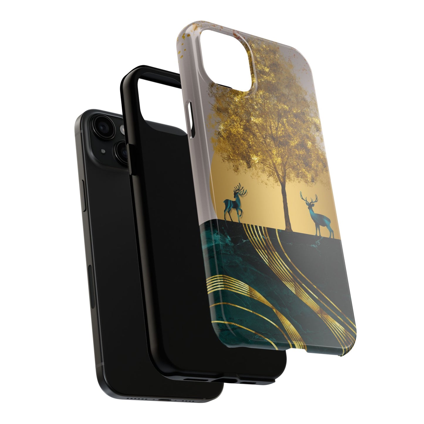 Elegant Wilderness Tough Phone Case - Golden Tree & Deer Design