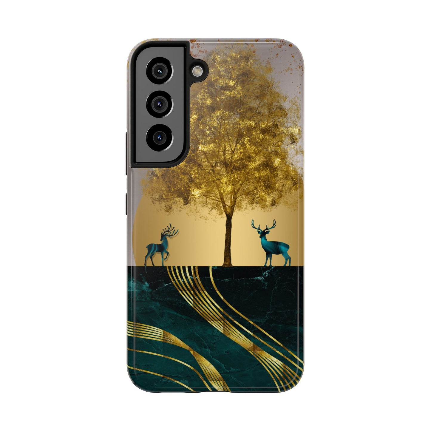 Elegant Wilderness Tough Phone Case - Golden Tree & Deer Design