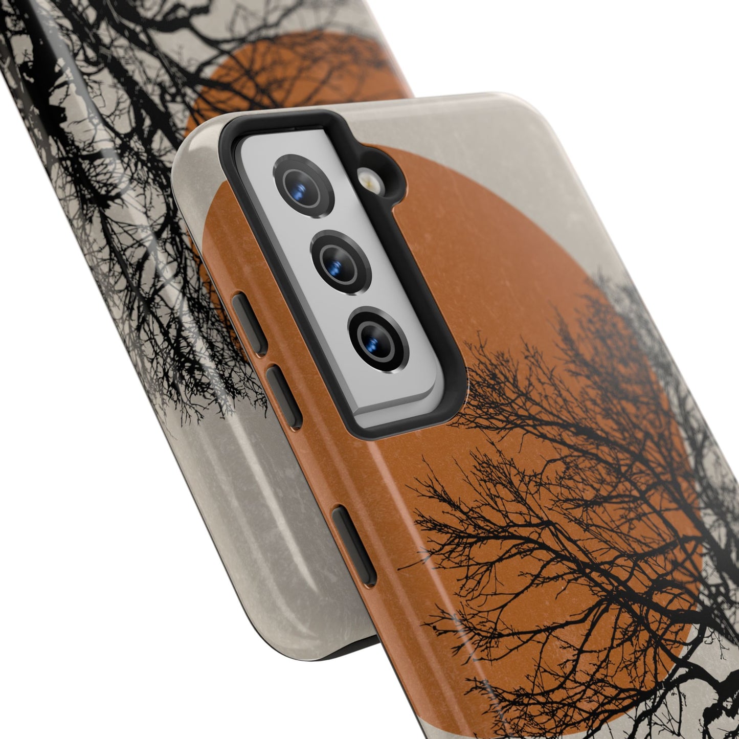 Artistic Tough Phone Case with Tree and Sunset Design