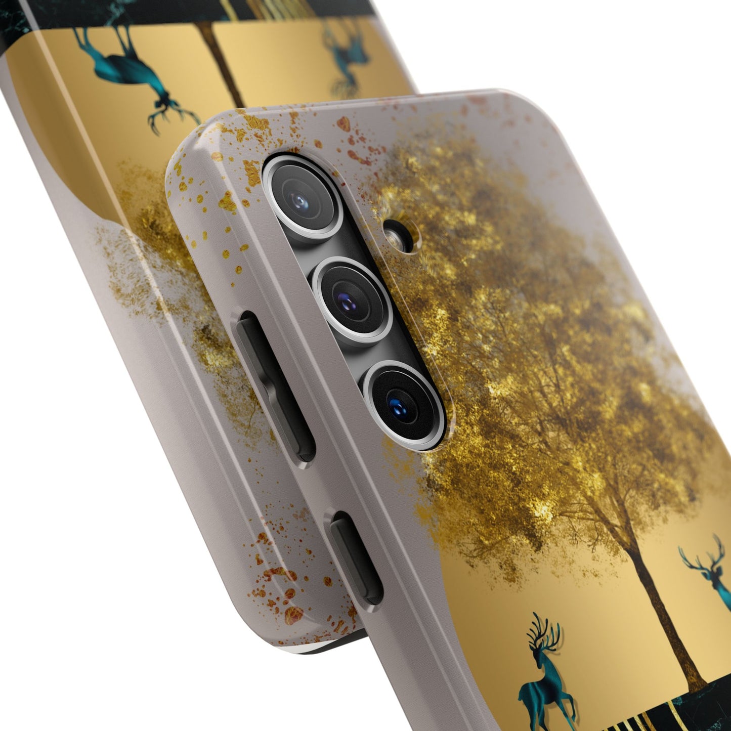 Elegant Wilderness Tough Phone Case - Golden Tree & Deer Design