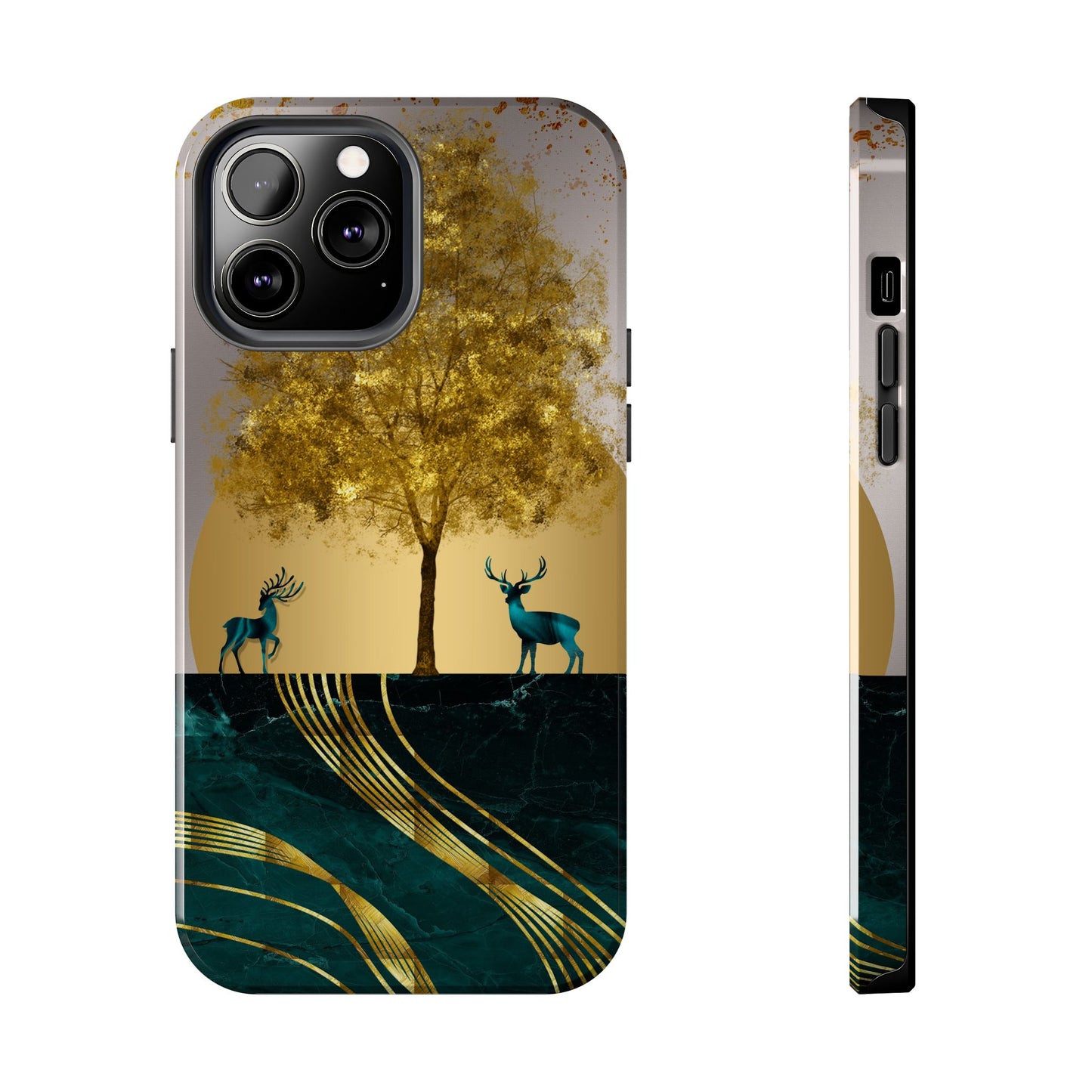 Elegant Wilderness Tough Phone Case - Golden Tree & Deer Design