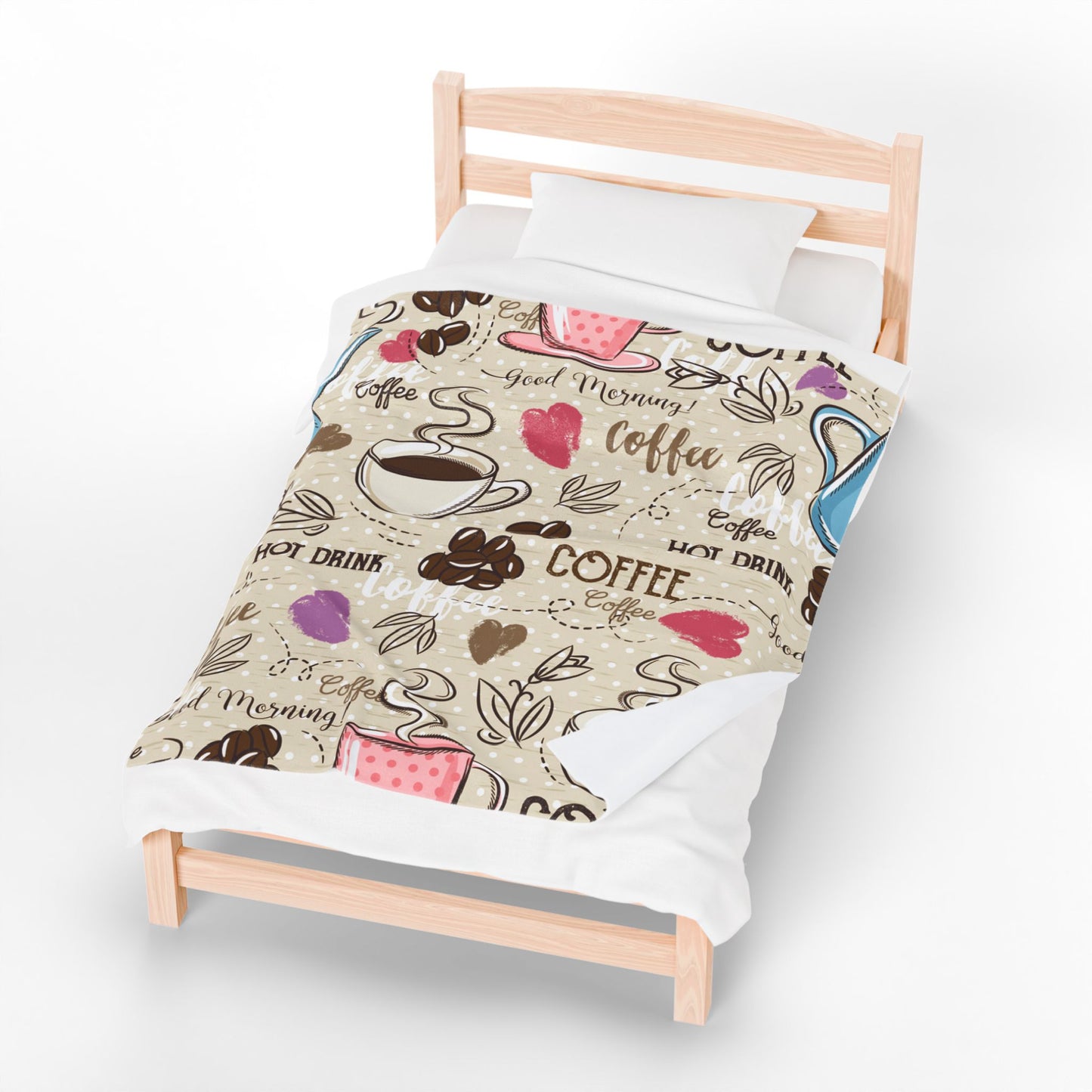 Coffee Lover's Velveteen Plush Blanket - Cozy Morning Hot Drink Design