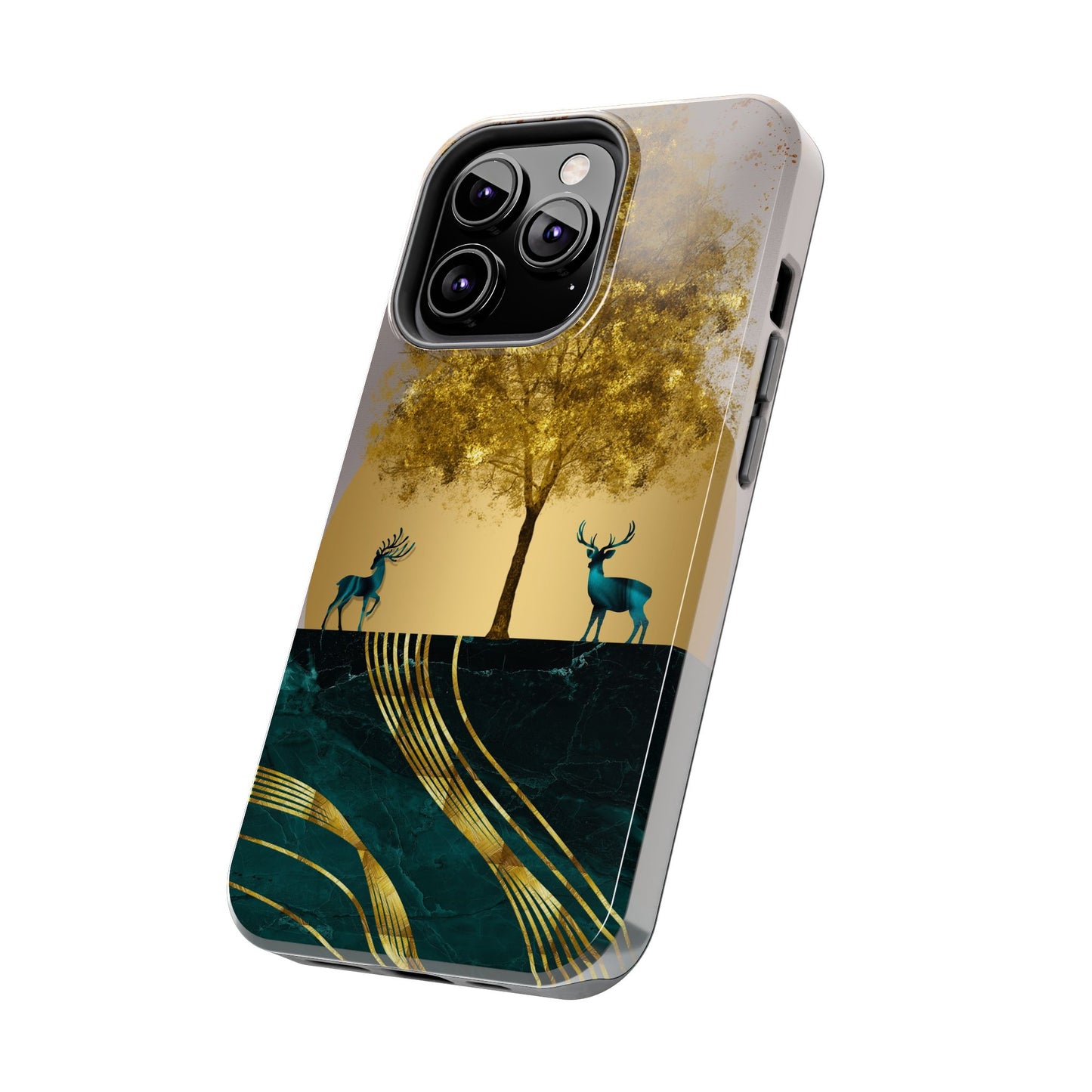 Elegant Wilderness Tough Phone Case - Golden Tree & Deer Design