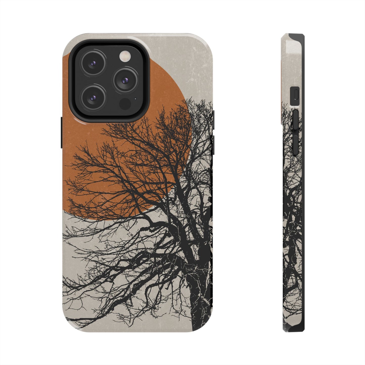 Artistic Tough Phone Case with Tree and Sunset Design