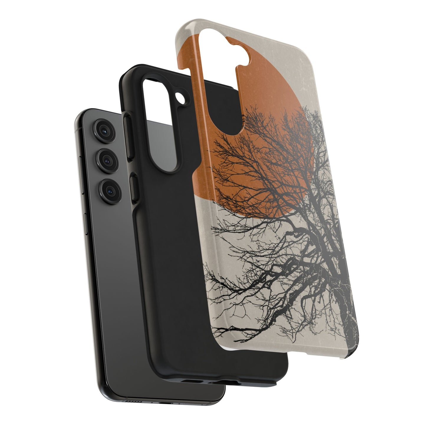 Artistic Tough Phone Case with Tree and Sunset Design