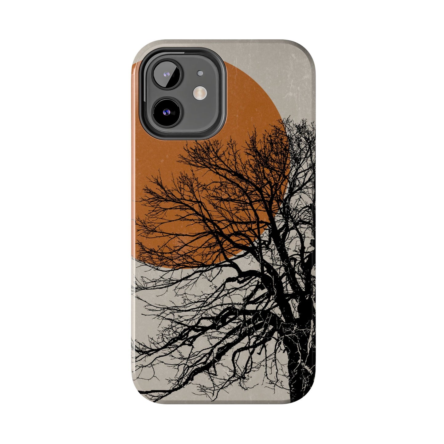 Artistic Tough Phone Case with Tree and Sunset Design