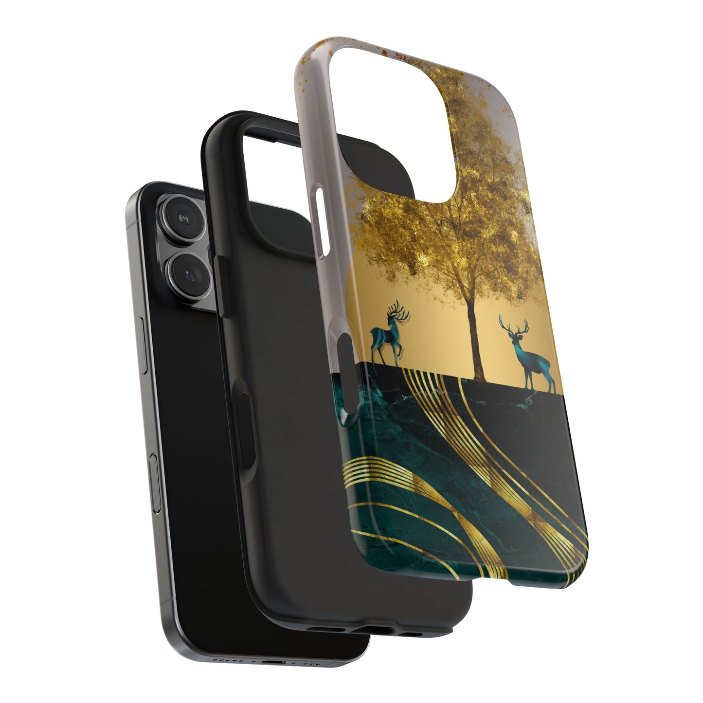 Elegant Wilderness Tough Phone Case - Golden Tree & Deer Design