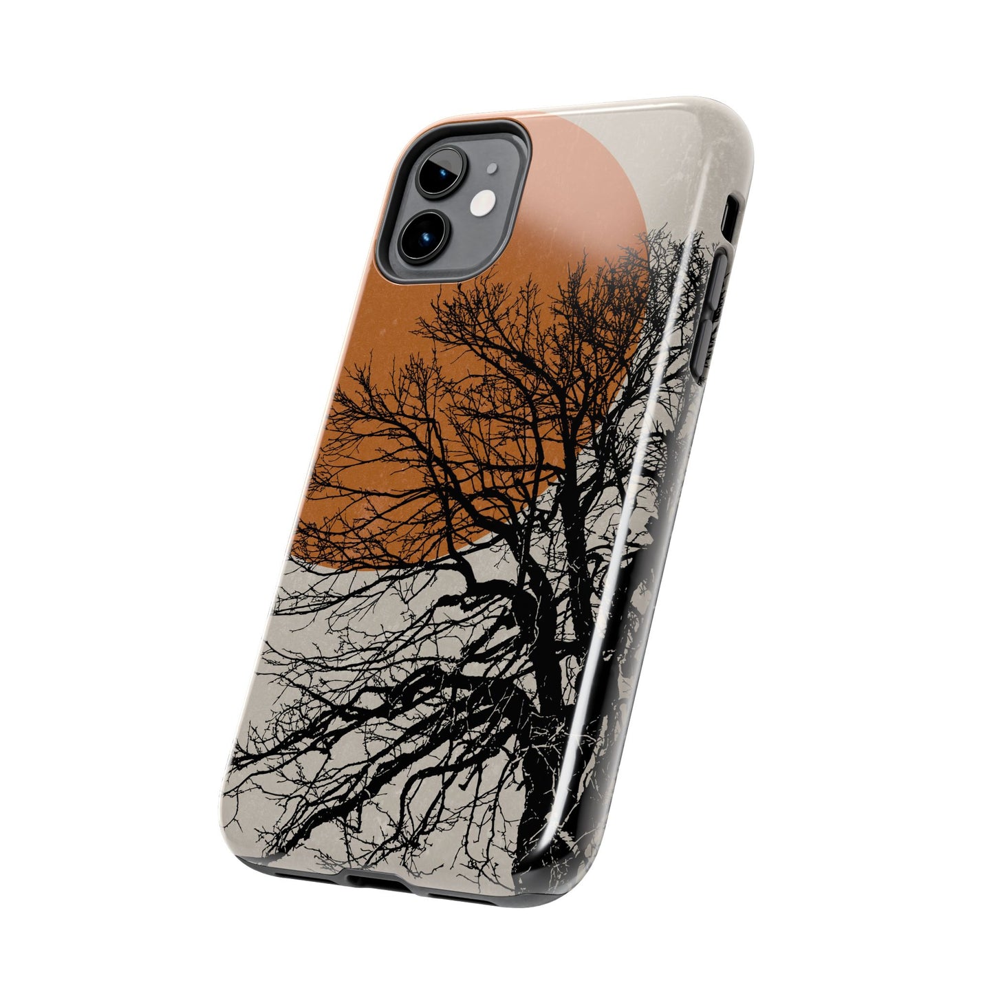 Artistic Tough Phone Case with Tree and Sunset Design