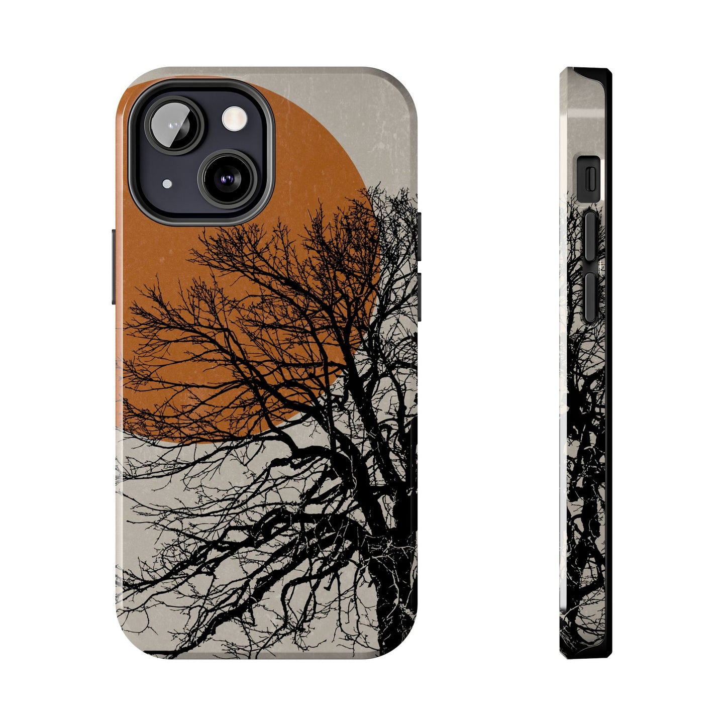 Artistic Tough Phone Case with Tree and Sunset Design