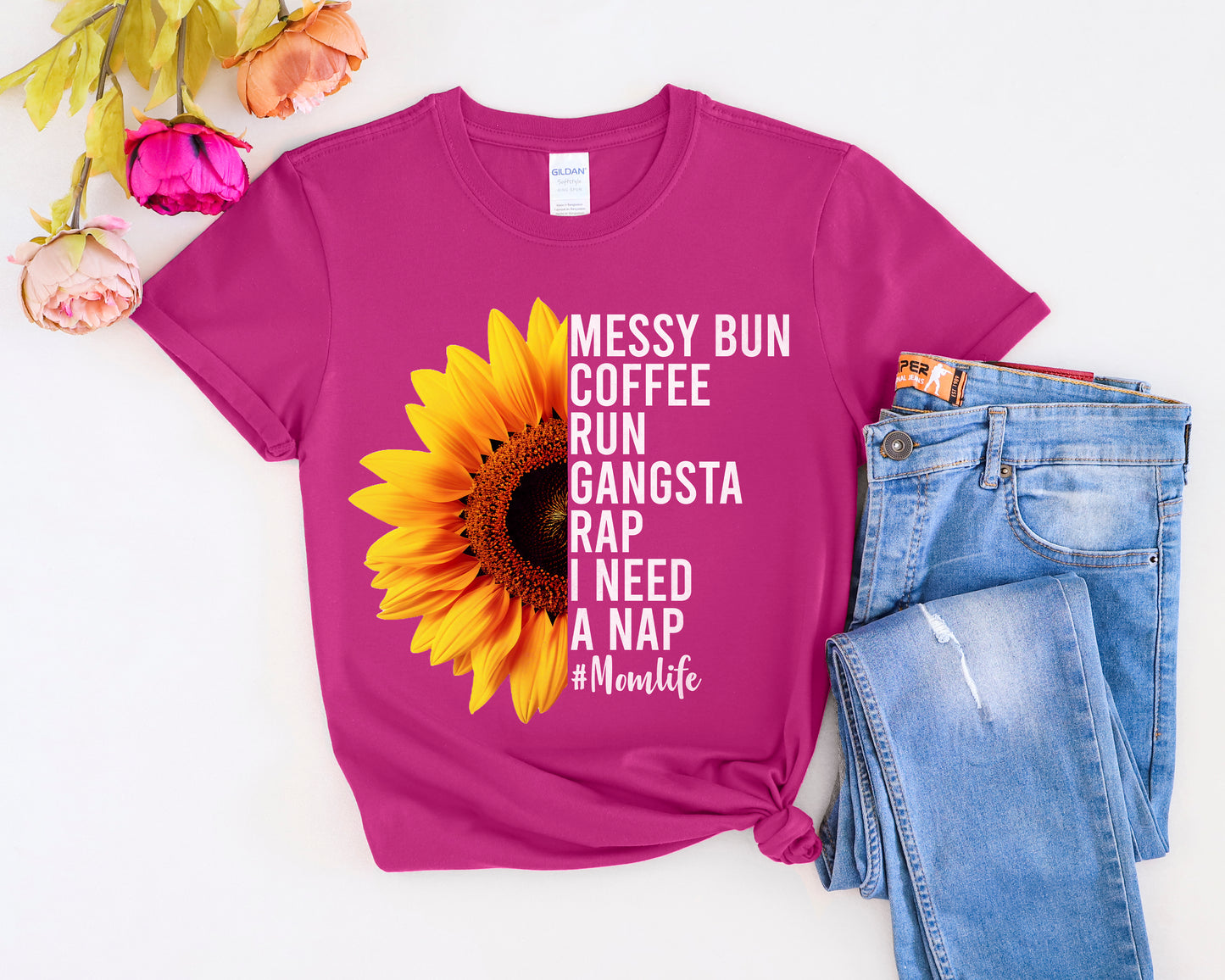 Messy Bun, Coffee Run, Mom Life T-Shirt