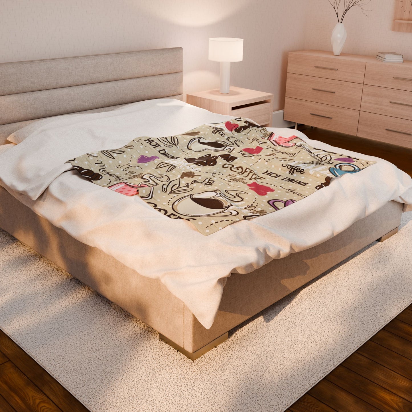 Coffee Lover's Velveteen Plush Blanket - Cozy Morning Hot Drink Design