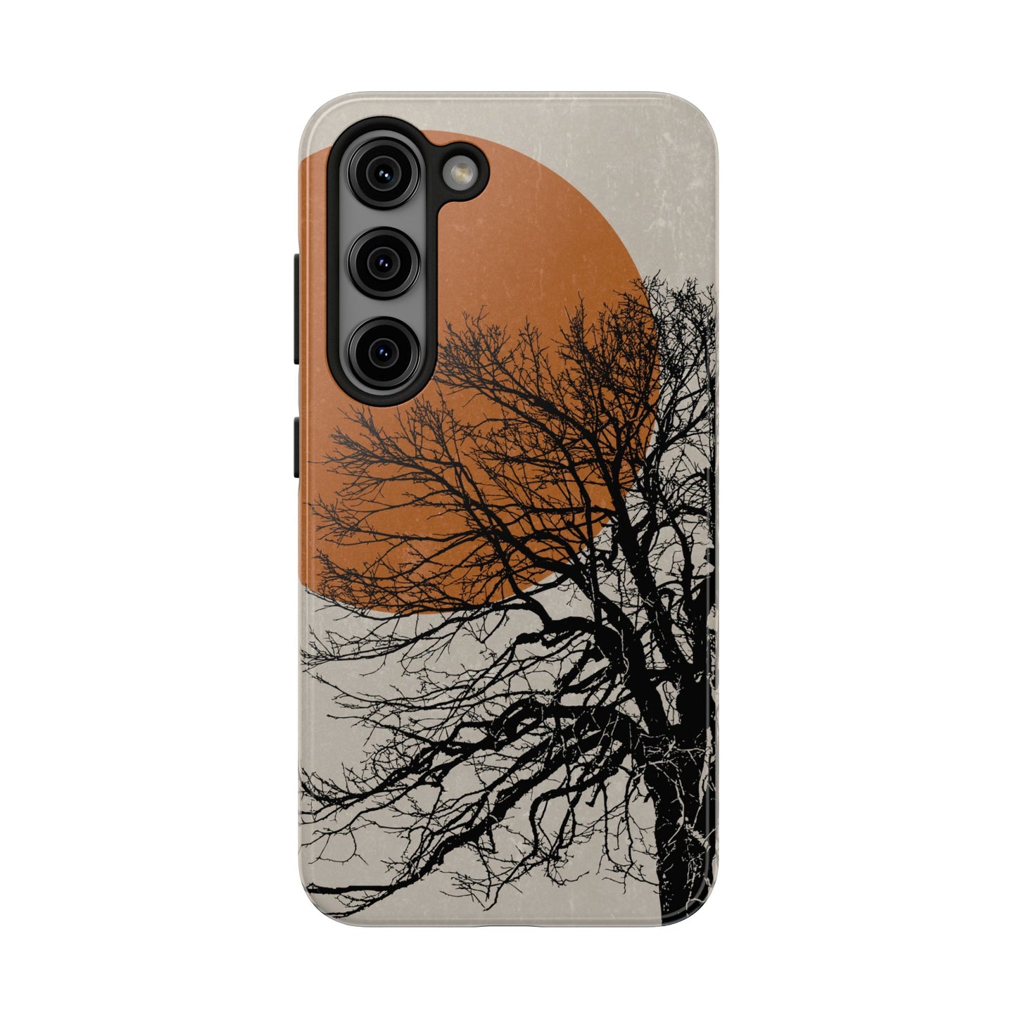 Artistic Tough Phone Case with Tree and Sunset Design