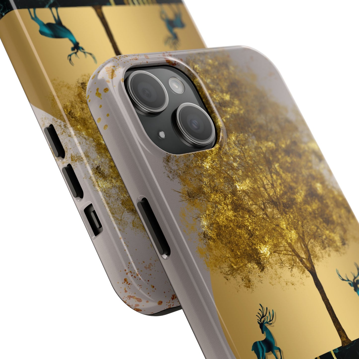Elegant Wilderness Tough Phone Case - Golden Tree & Deer Design