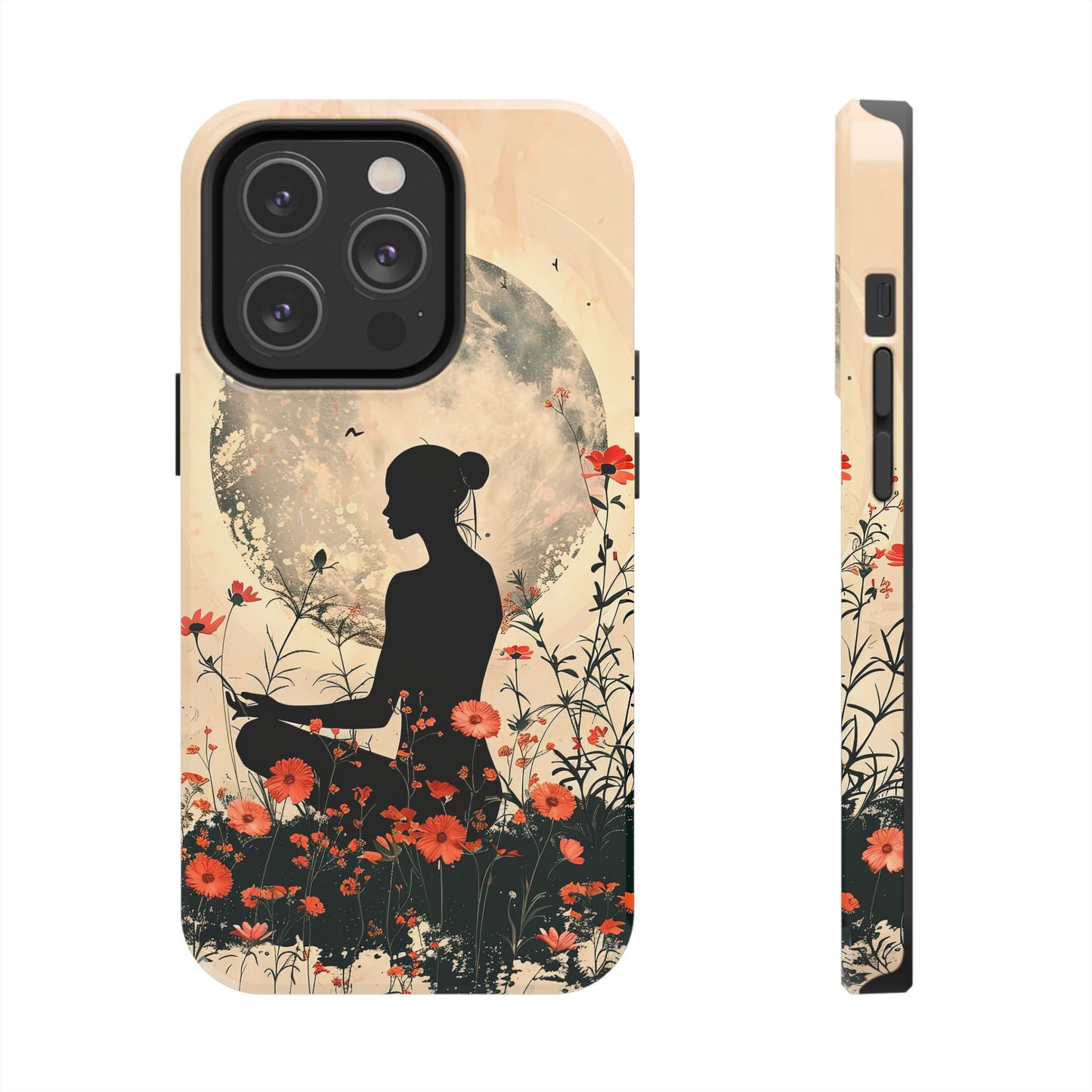 Meditative Vibe Tough Phone Case - Floral Silhouette Design