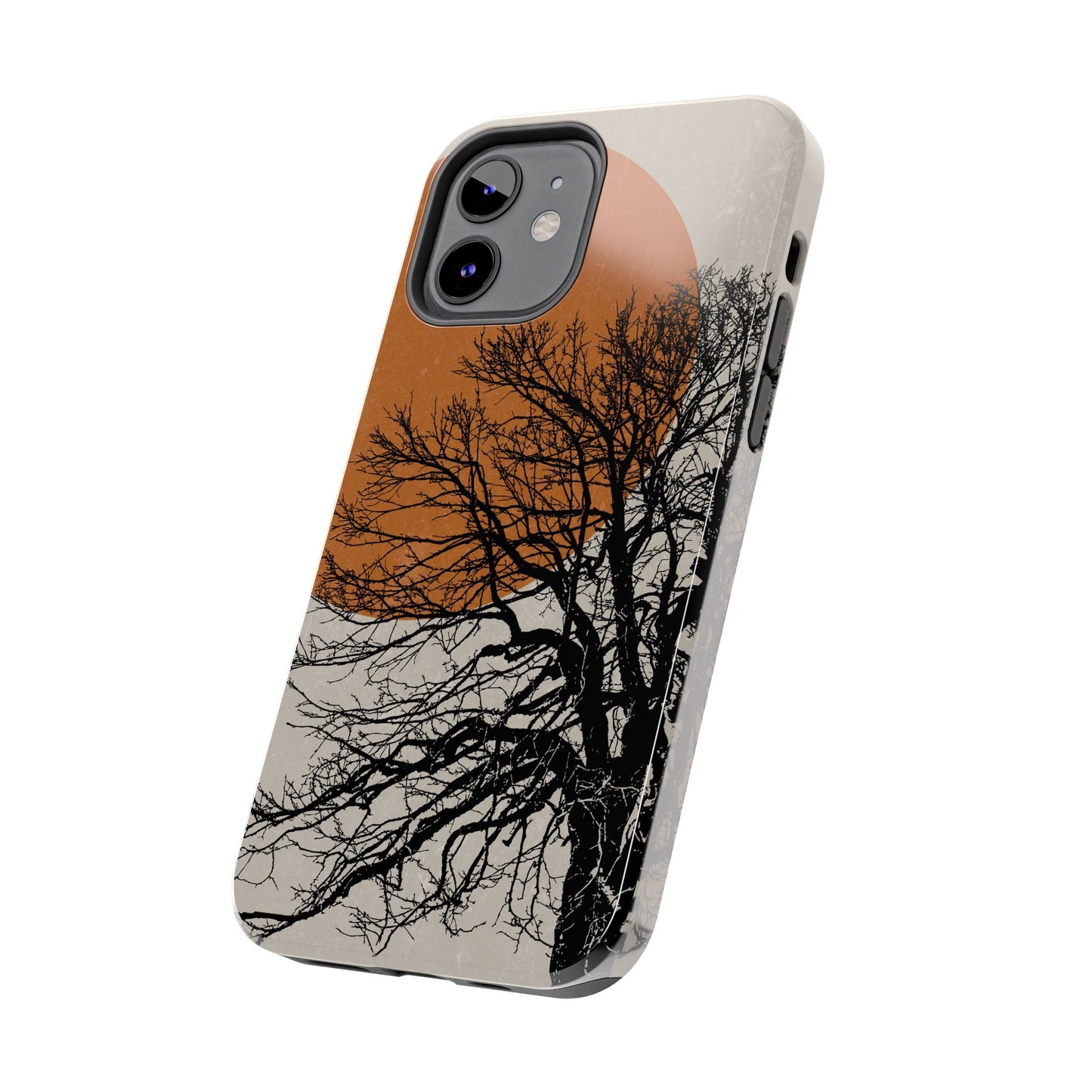 Artistic Tough Phone Case with Tree and Sunset Design