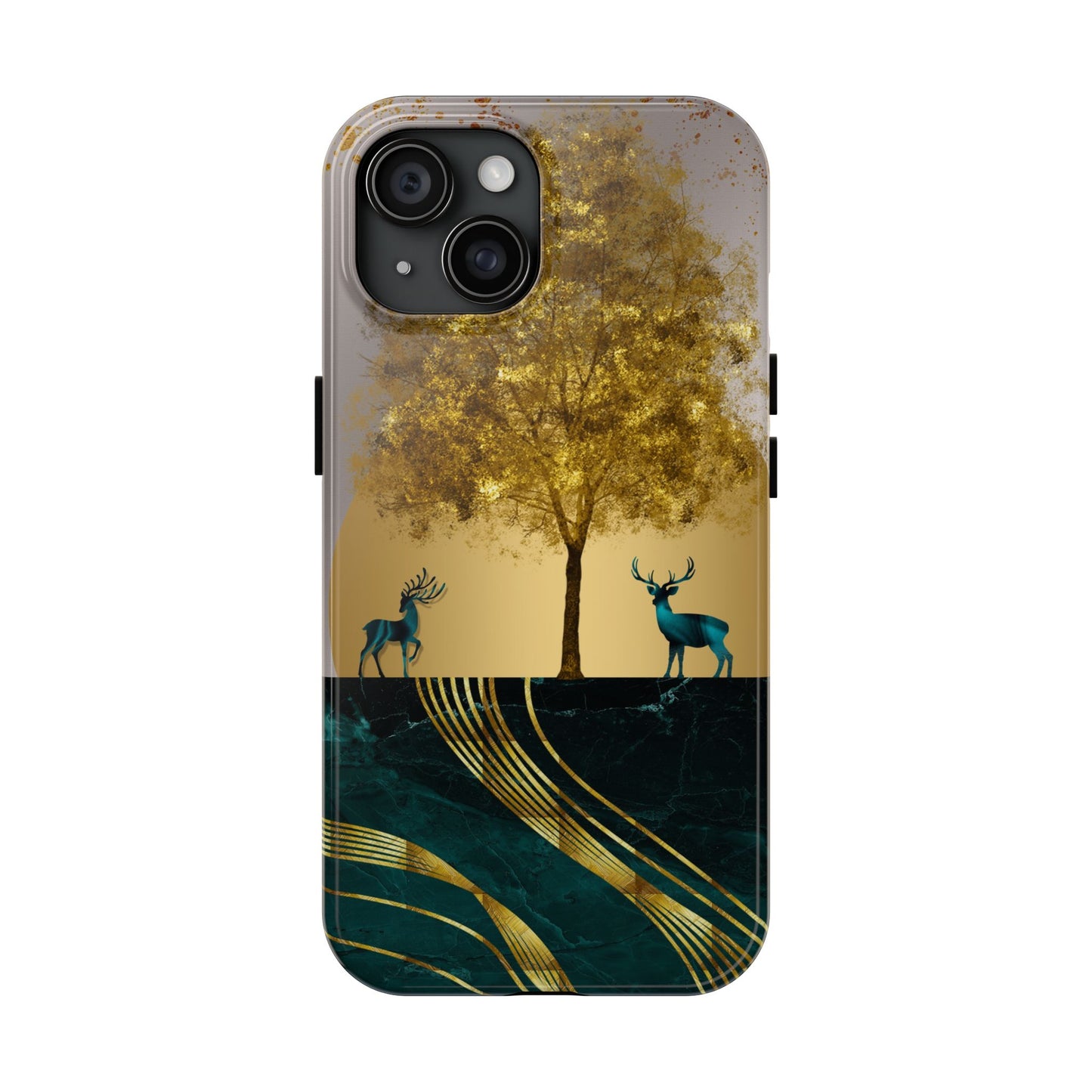 Elegant Wilderness Tough Phone Case - Golden Tree & Deer Design