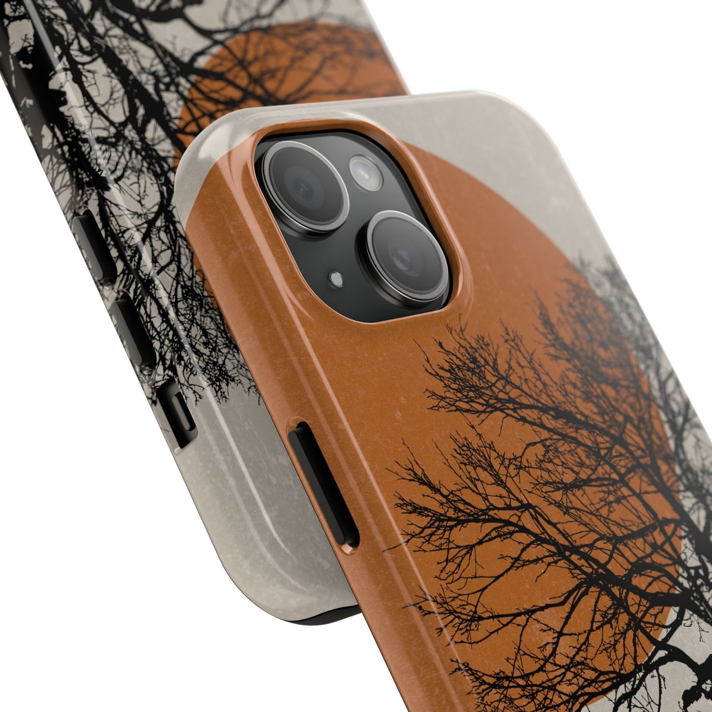 Artistic Tough Phone Case with Tree and Sunset Design