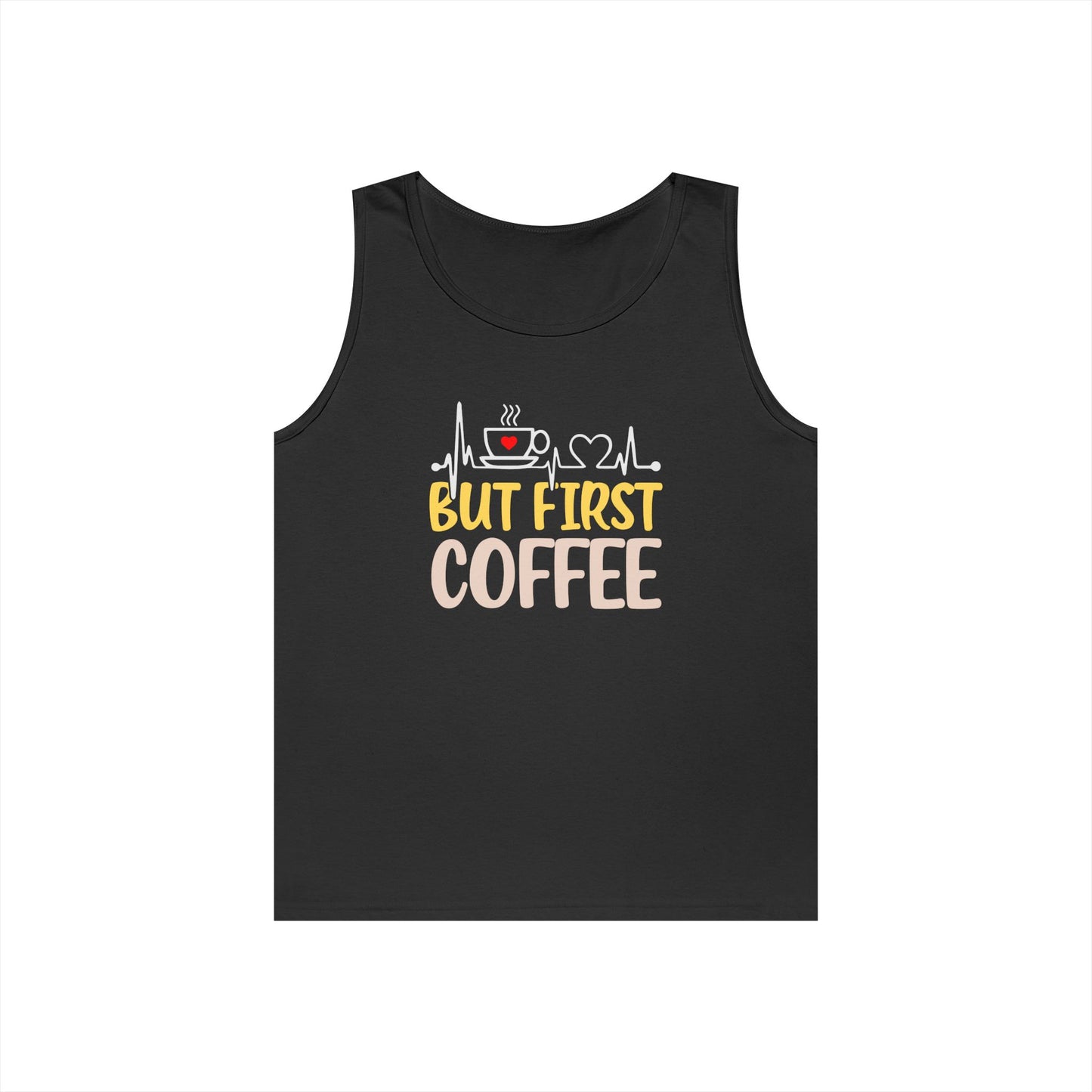 Unisex Heavy Cotton Tank Top - 'But First Coffee' Graphic Tee