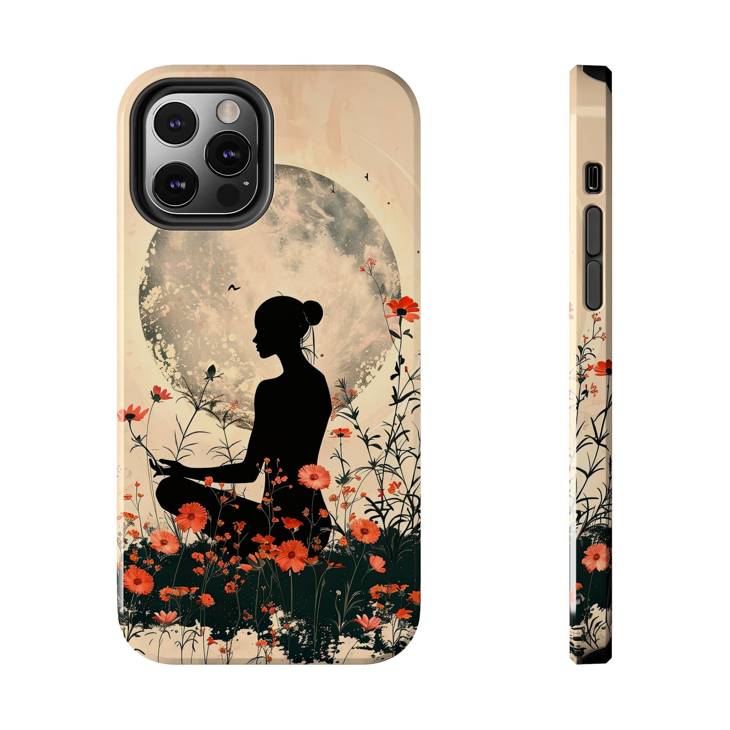 Meditative Vibe Tough Phone Case - Floral Silhouette Design