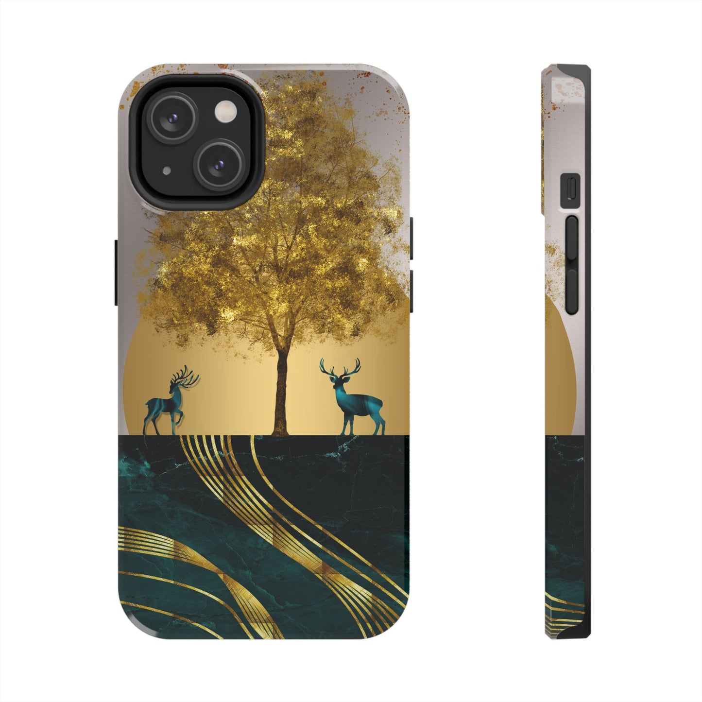 Elegant Wilderness Tough Phone Case - Golden Tree & Deer Design
