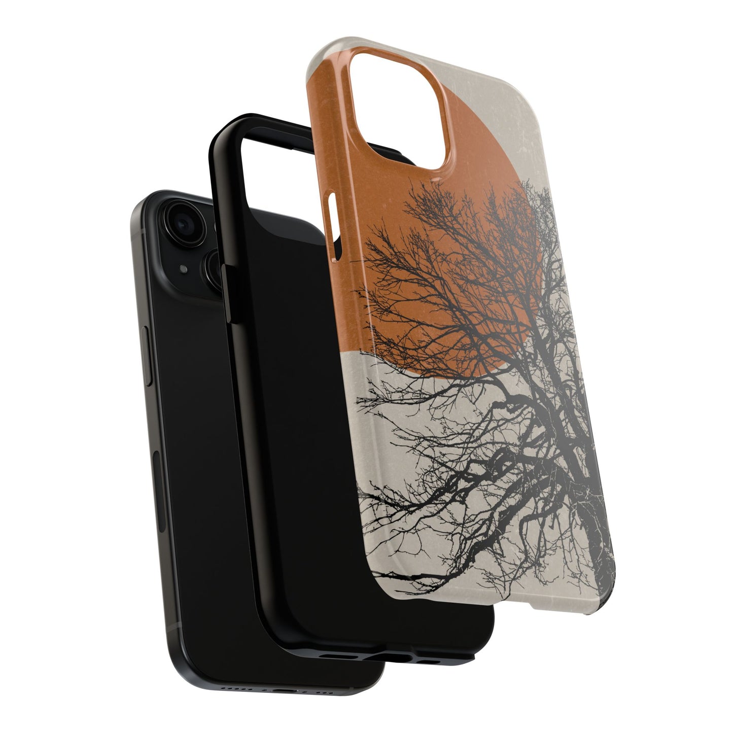 Artistic Tough Phone Case with Tree and Sunset Design