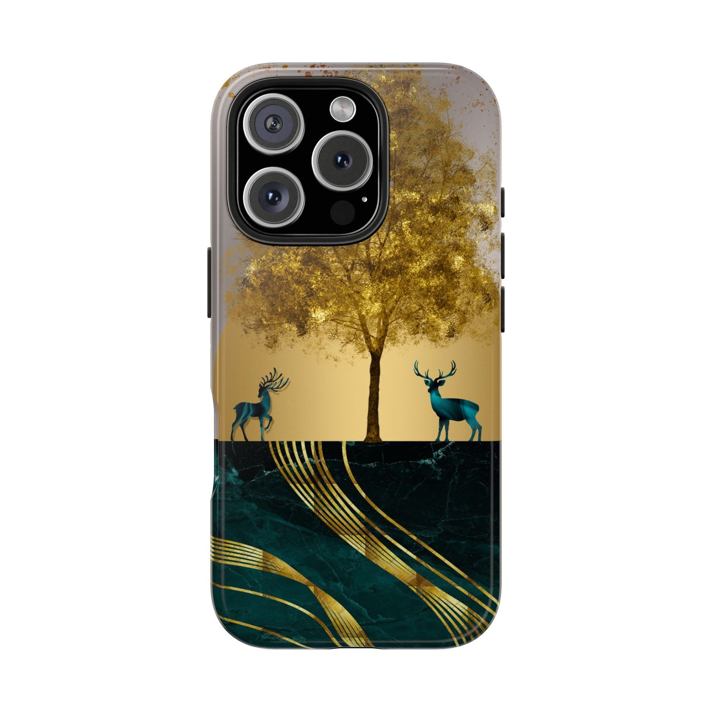 Elegant Wilderness Tough Phone Case - Golden Tree & Deer Design