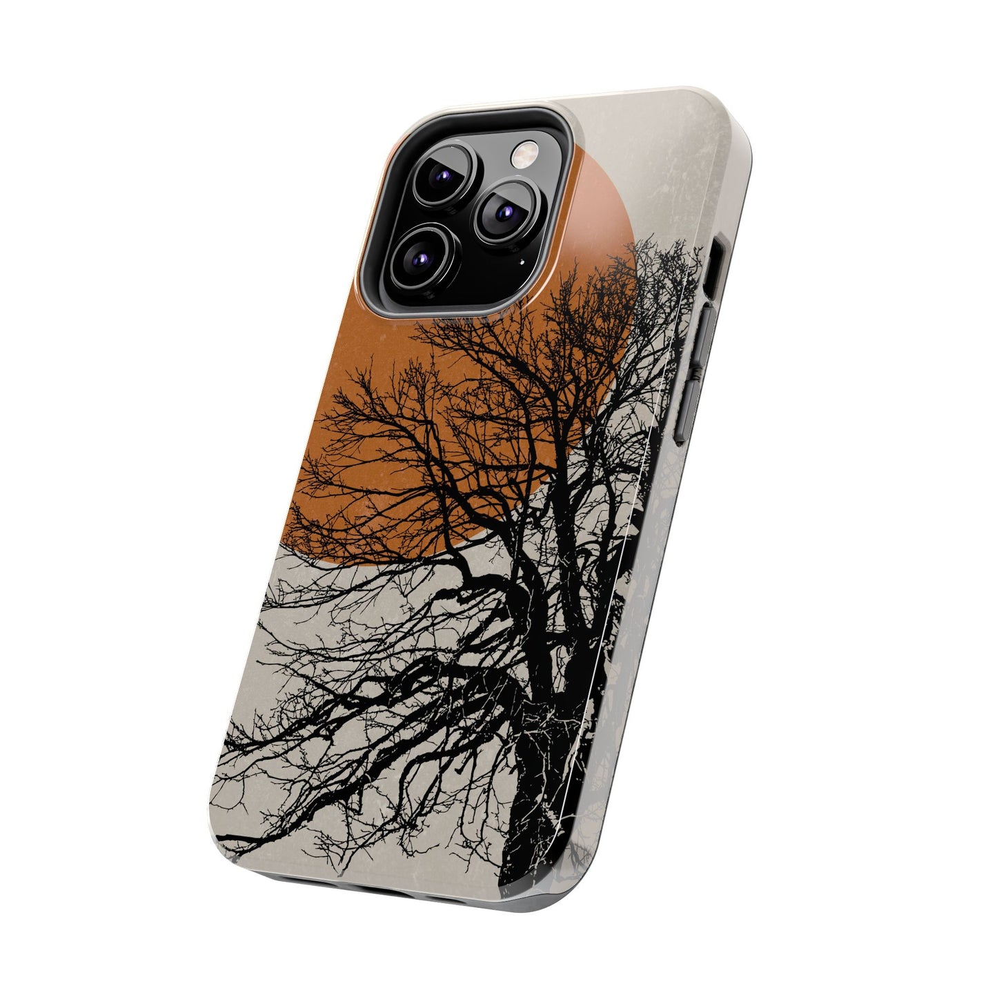 Artistic Tough Phone Case with Tree and Sunset Design