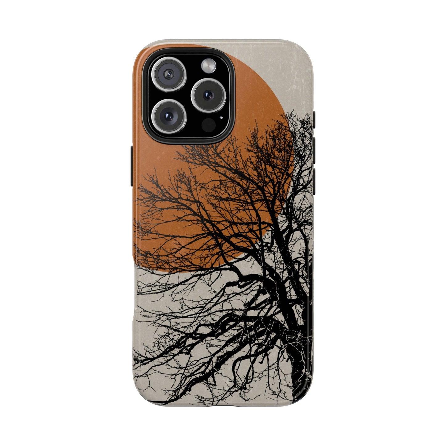 Artistic Tough Phone Case with Tree and Sunset Design