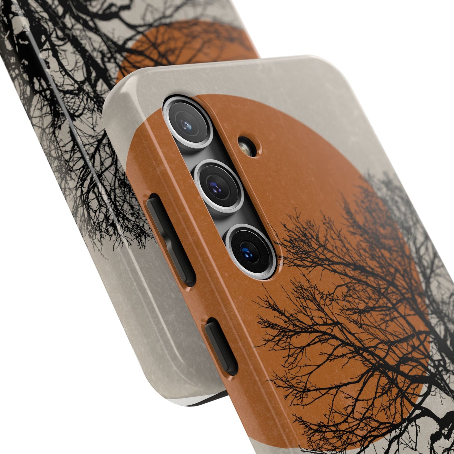 Artistic Tough Phone Case with Tree and Sunset Design