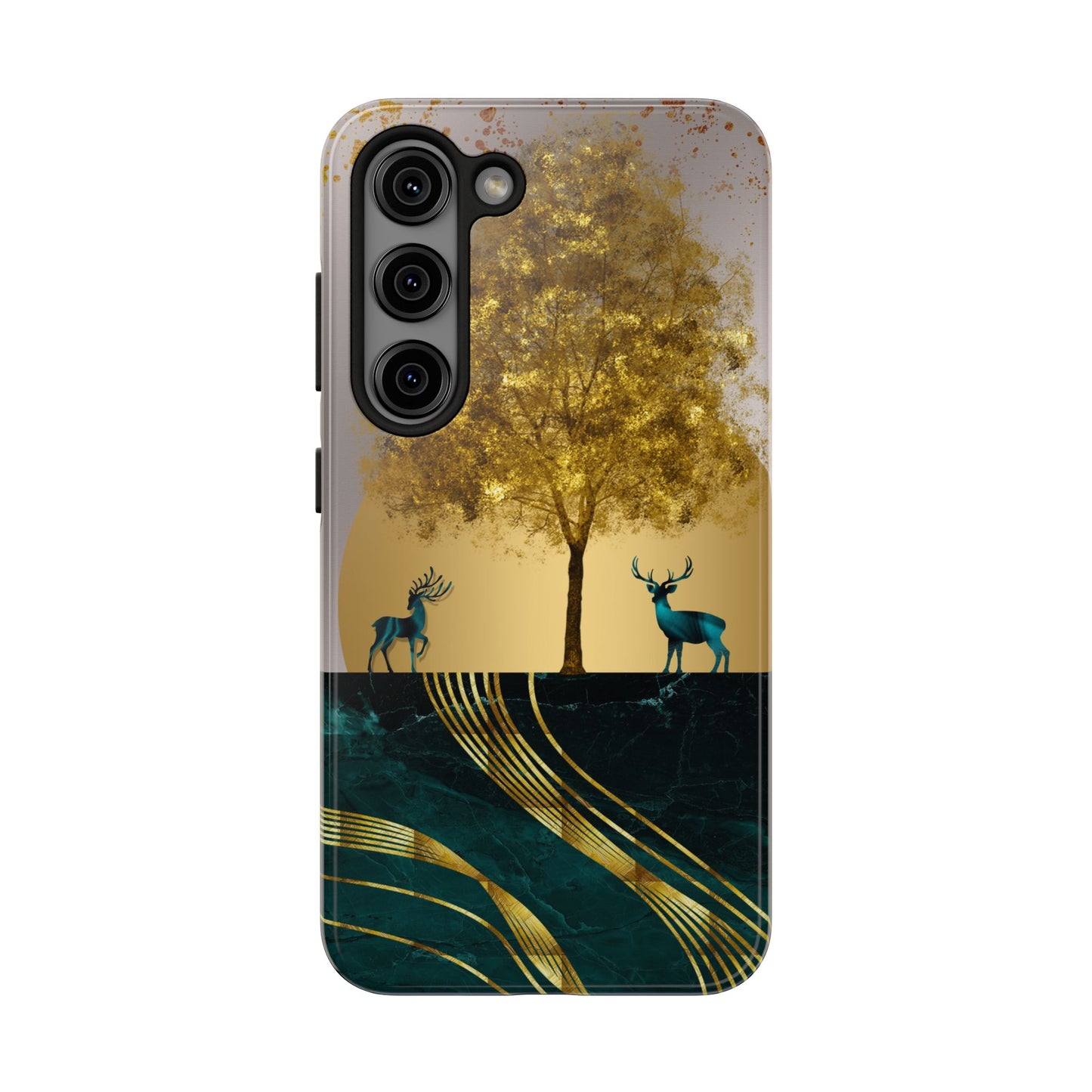 Elegant Wilderness Tough Phone Case - Golden Tree & Deer Design