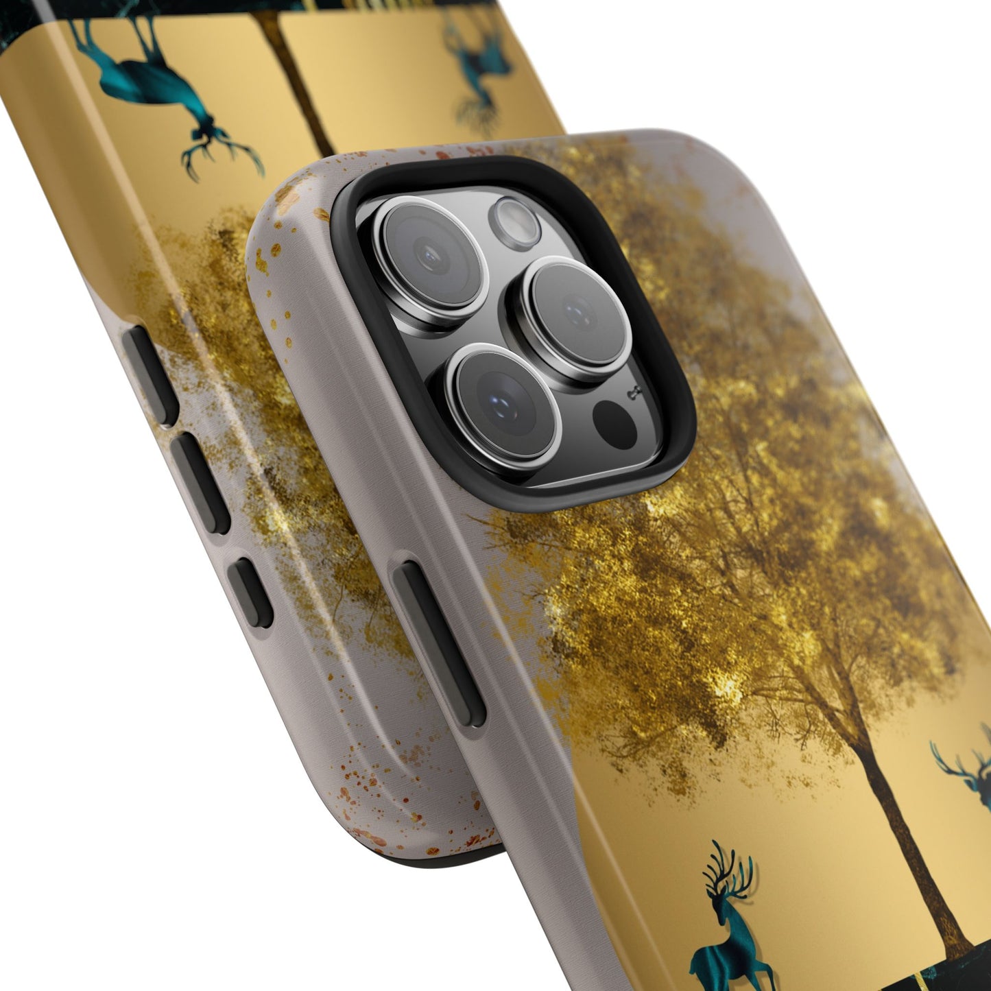 Elegant Wilderness Tough Phone Case - Golden Tree & Deer Design