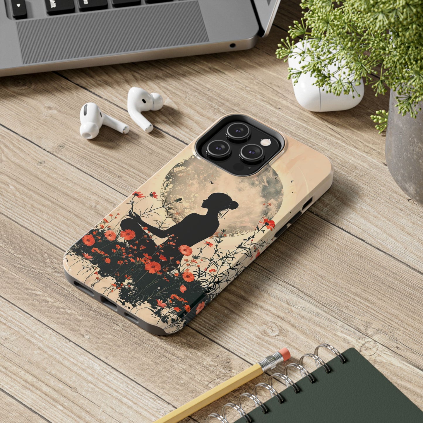 Meditative Vibe Tough Phone Case - Floral Silhouette Design