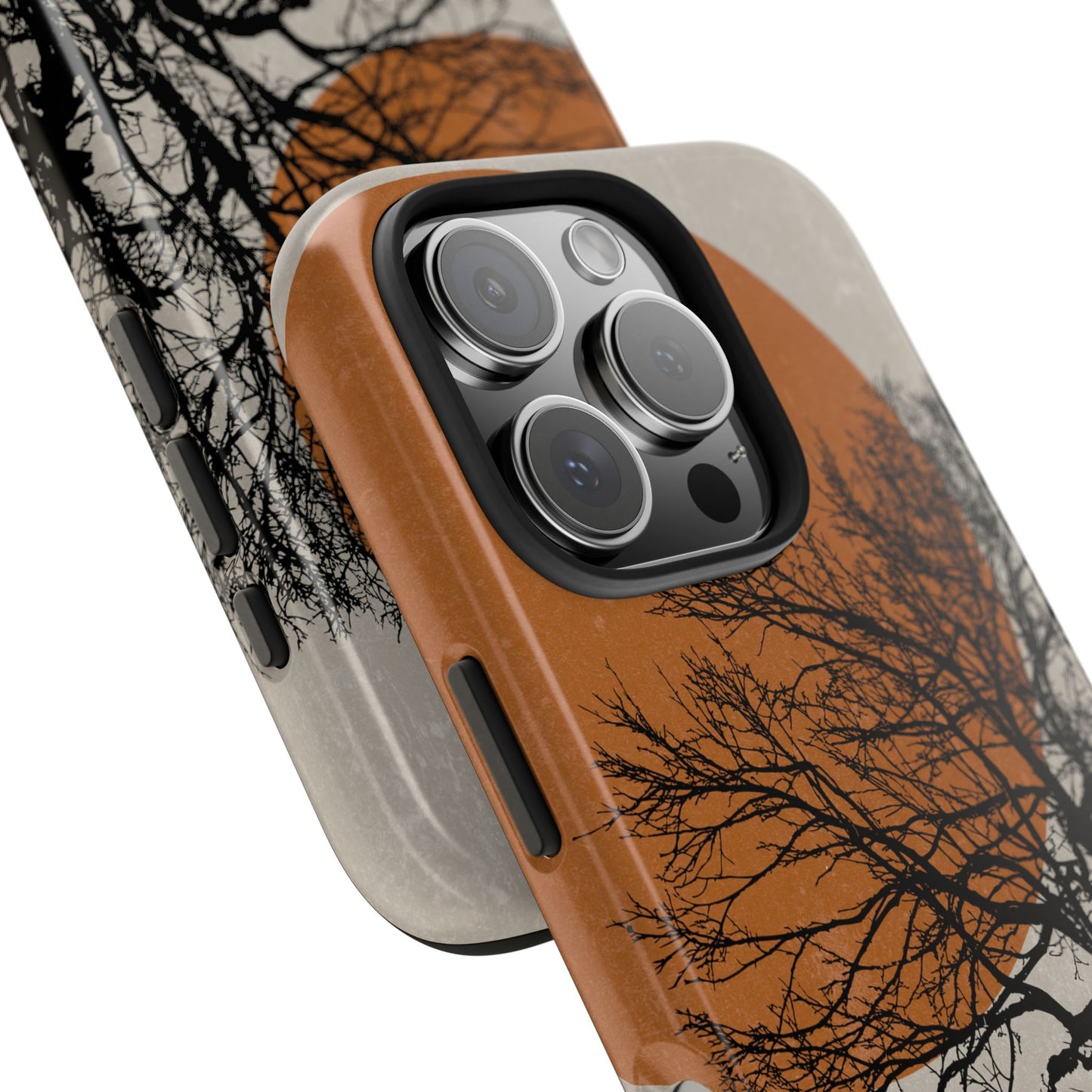 Artistic Tough Phone Case with Tree and Sunset Design