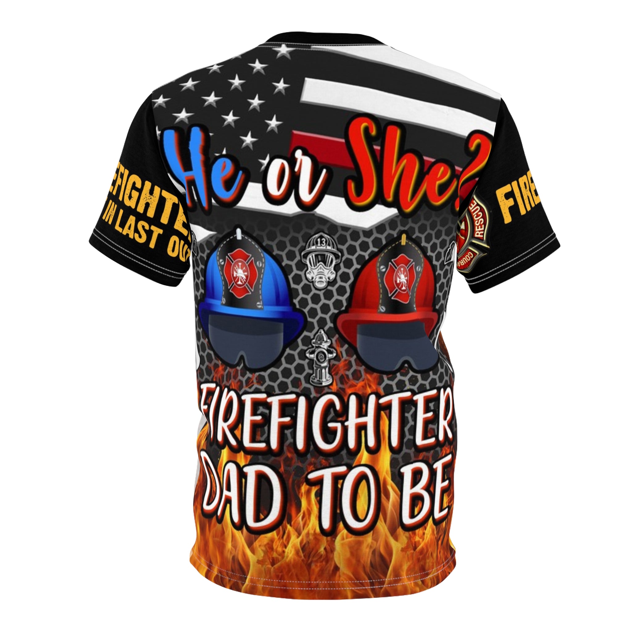 Firefighter Hero Unisex Tee, AOP Graphic T-Shirt for Firefighters, Firefighter Apparel, First Responder Gift, Firefighter Tribute Top